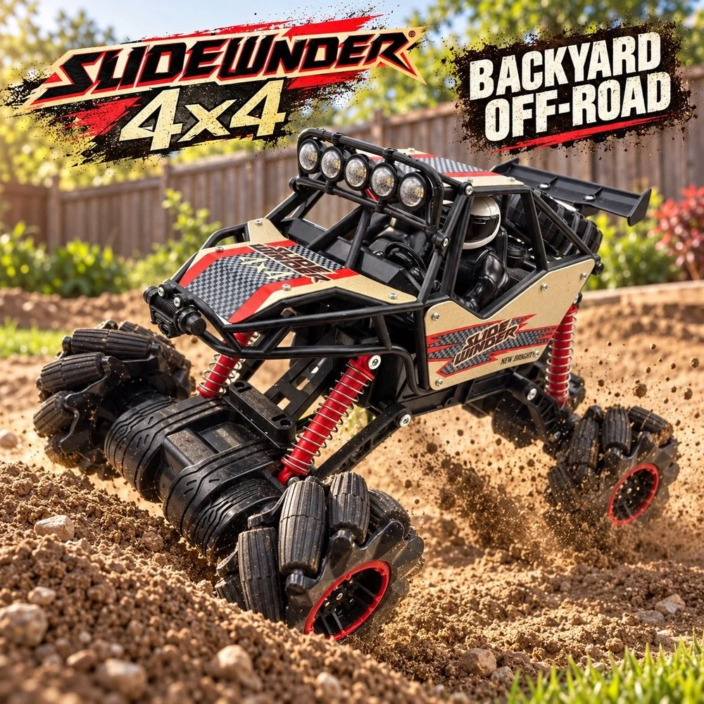New Bright Slide Winder 4x4 RC Monster Truck Black Red Gold Roll Cage Toy